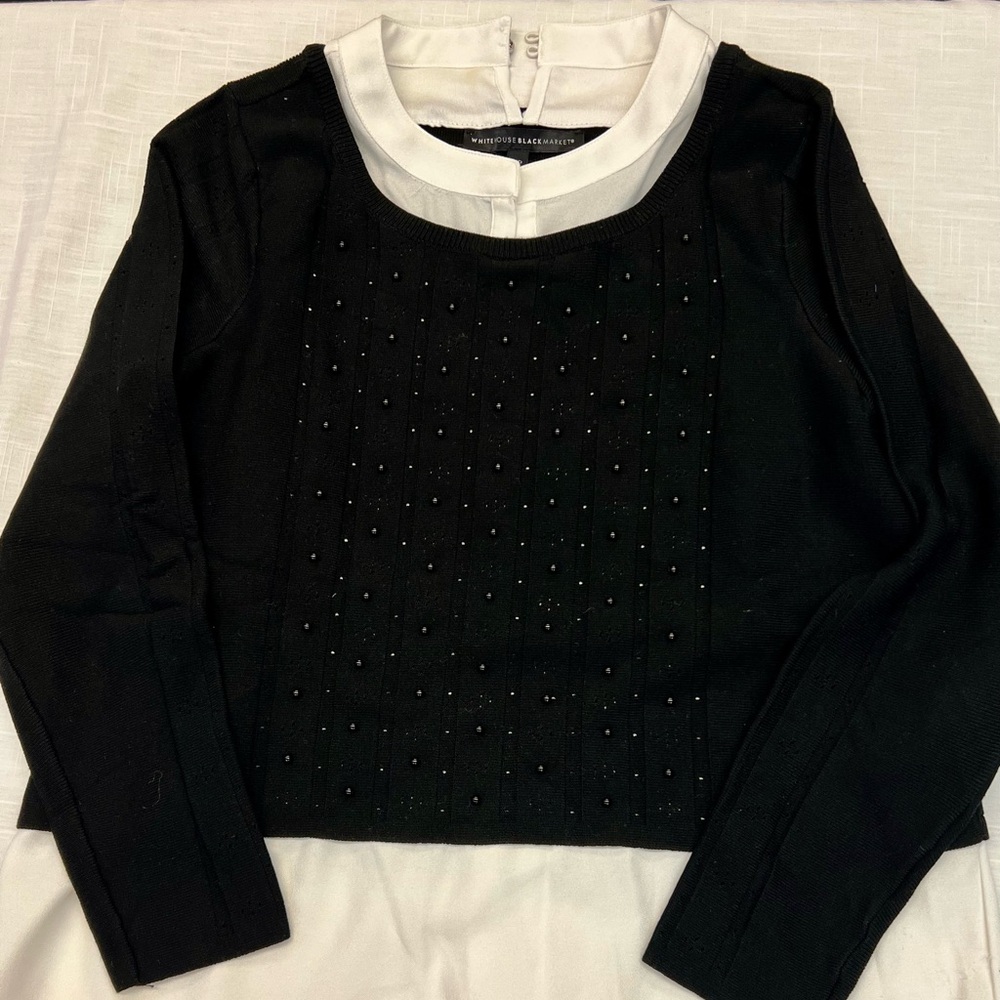 NWOT White House Black Market Black and White Beaded Sweater--Size M